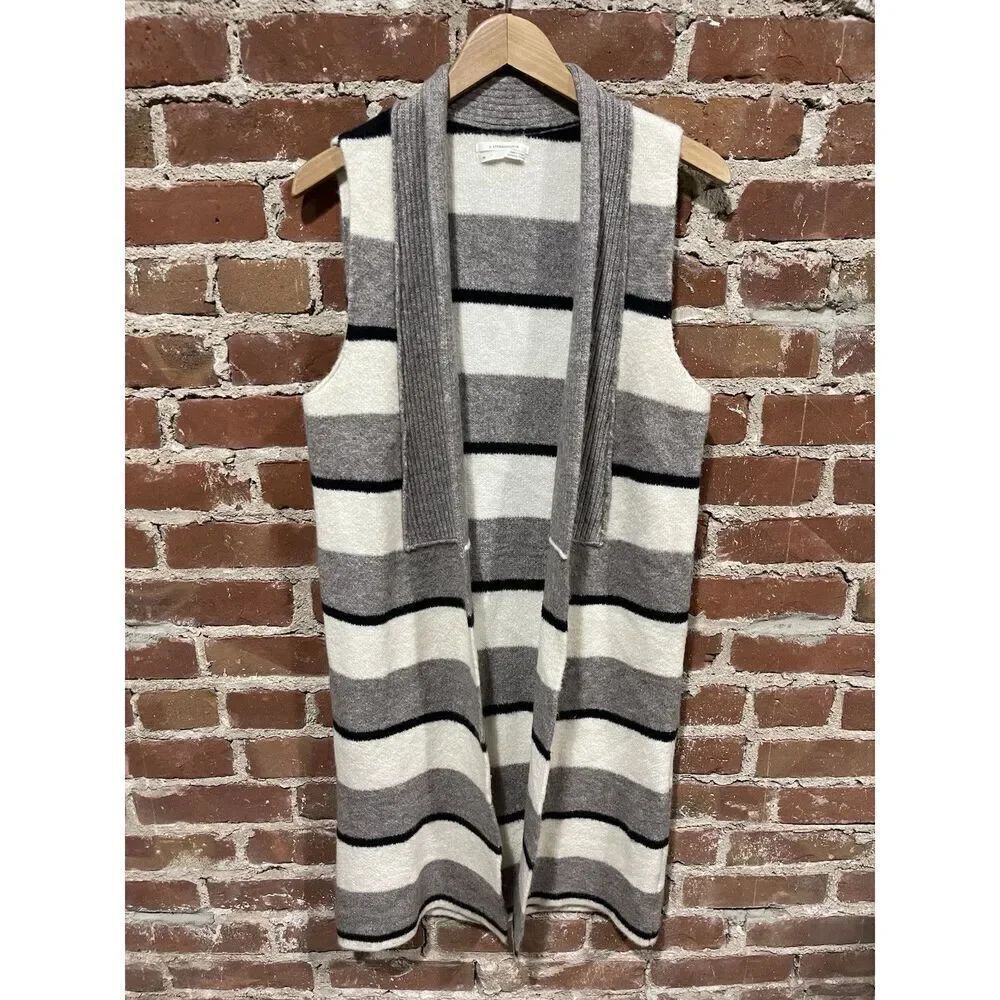 Anthropologie Womens XS Striped Cardigan Knit White Black Gray